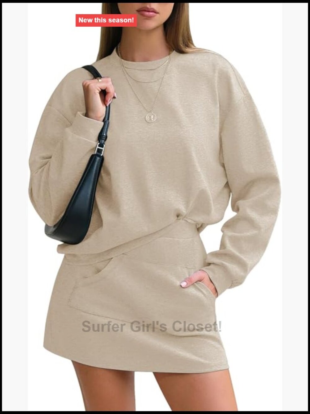 2 Piece Skirt Set Cotton Travel Sweat Suit Lounge Crewneck Skort